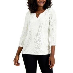 JM Collection Metallic Embroidered Top Eggshell Combo XS